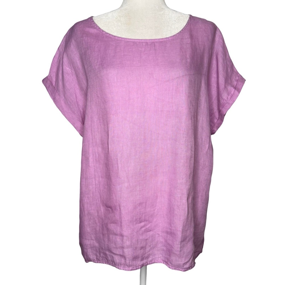 Terzo Millennio M Orchid Linen Tunic Top Crochet Back Asymmetrical Made In Italy
